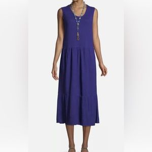 Eileen Fisher Royal Blue Waist Defined Dress Hemp Cotton Blend Size XXS